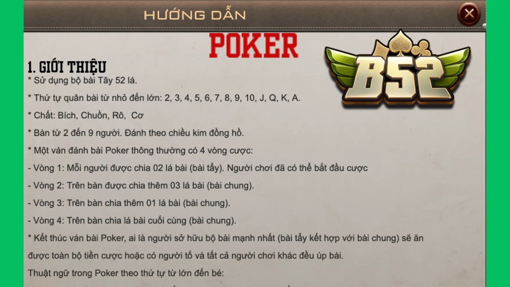 Trong Poker B52 Club có nhiều vòng cược khác nhau