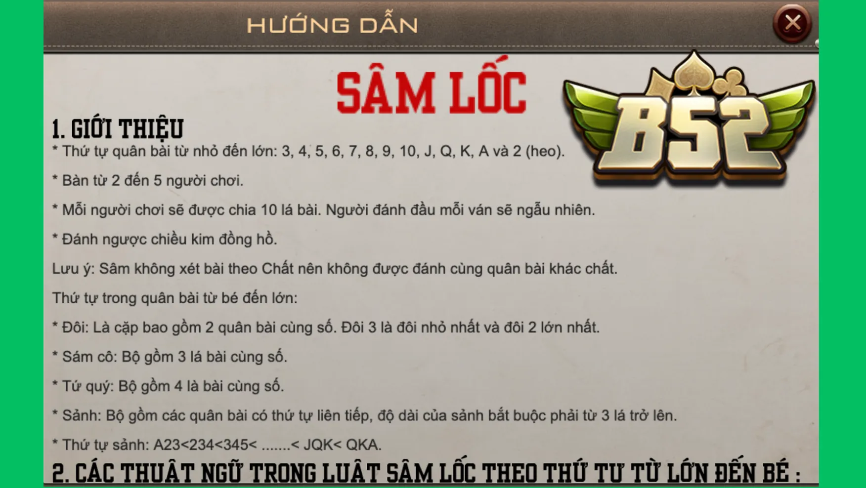 Sâm lốc B52 Club có quy tắc chơi khá dễ hiểu